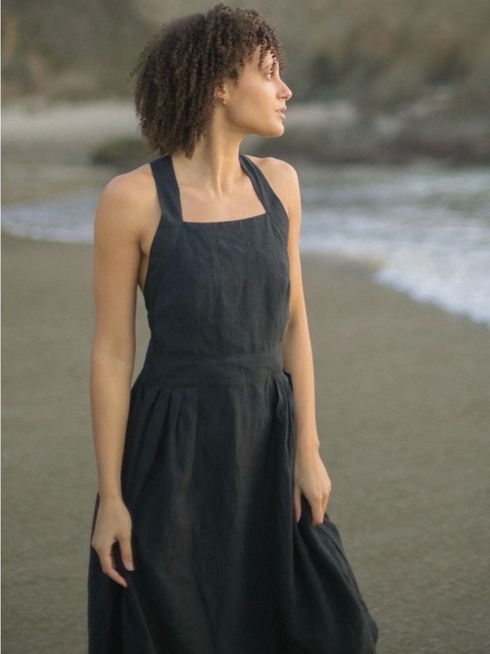Wilder Collective 100% Cotton Cross Back Midi Dress Black size large